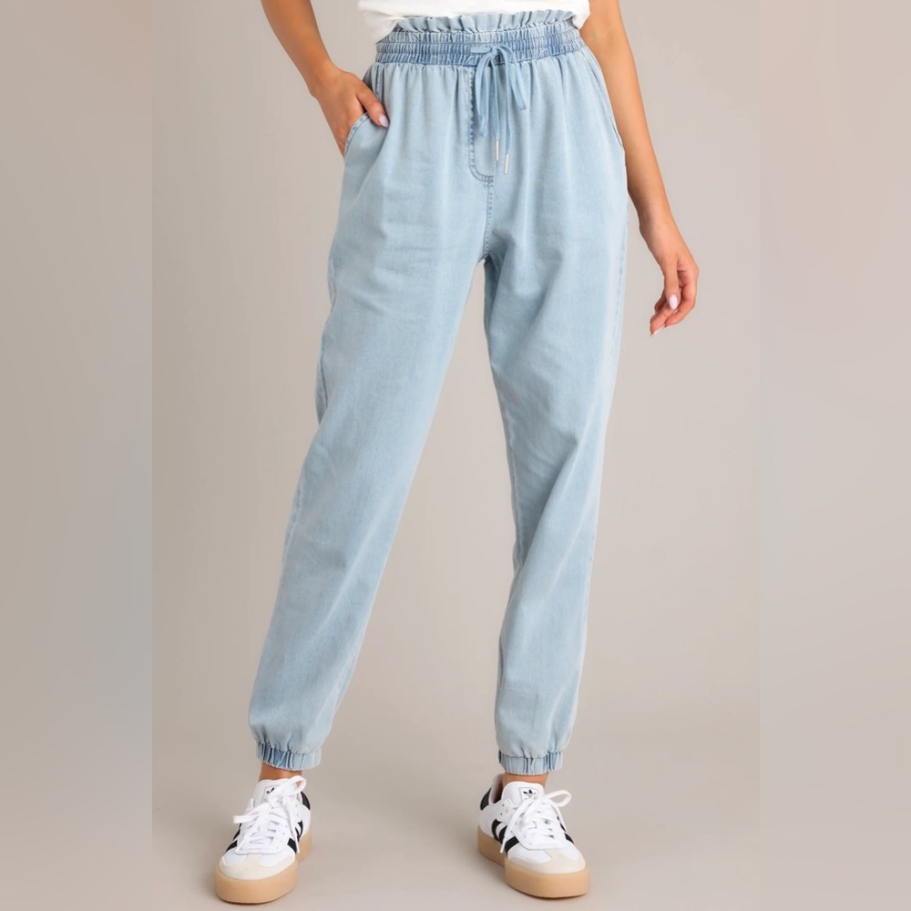 Red Dress Boutique Light Blue Drawstring Denim Joggers